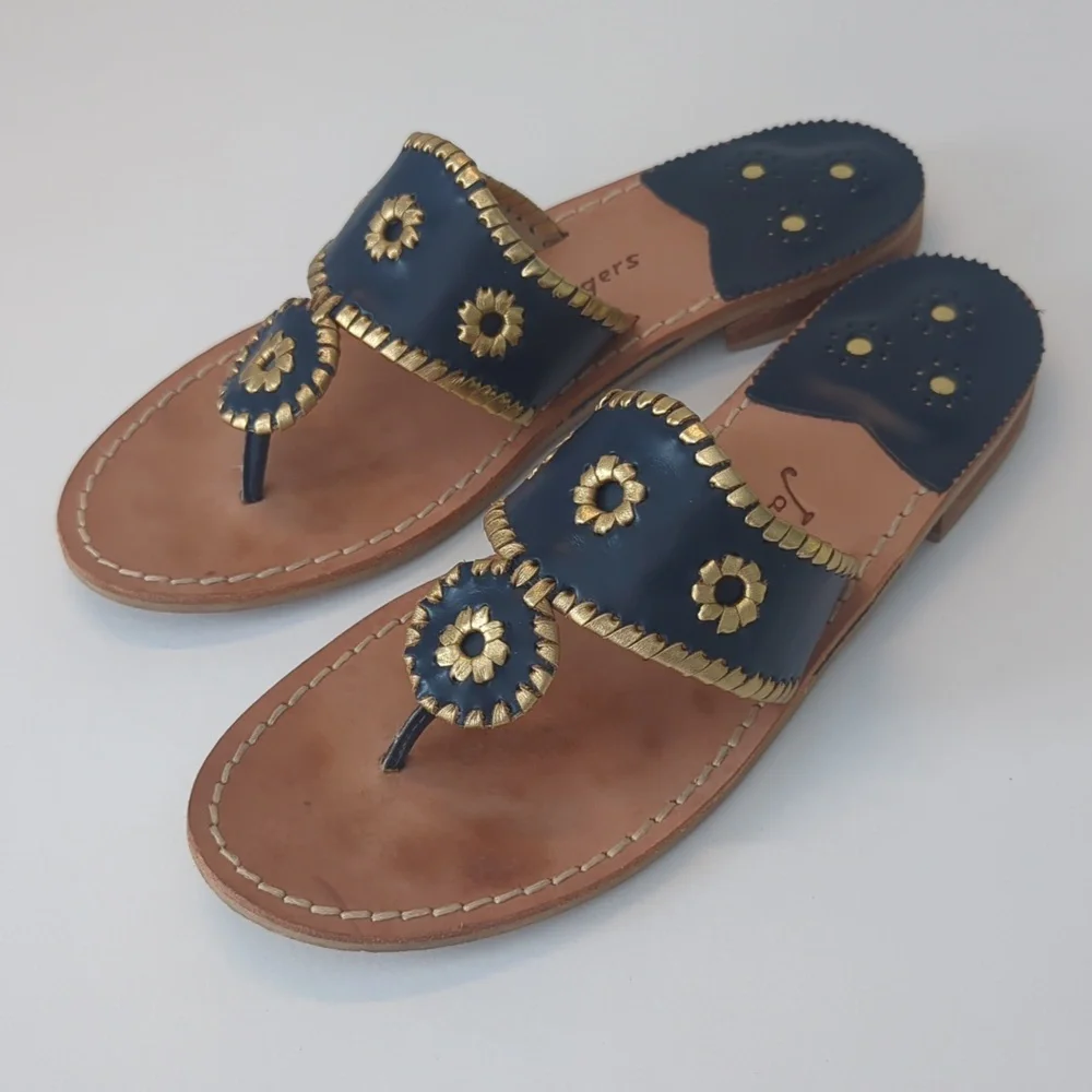 Jack Rogers Nantucket Gold Sandal in Midnight and Gold Navy Gold size 9 - Picture 8 of 14